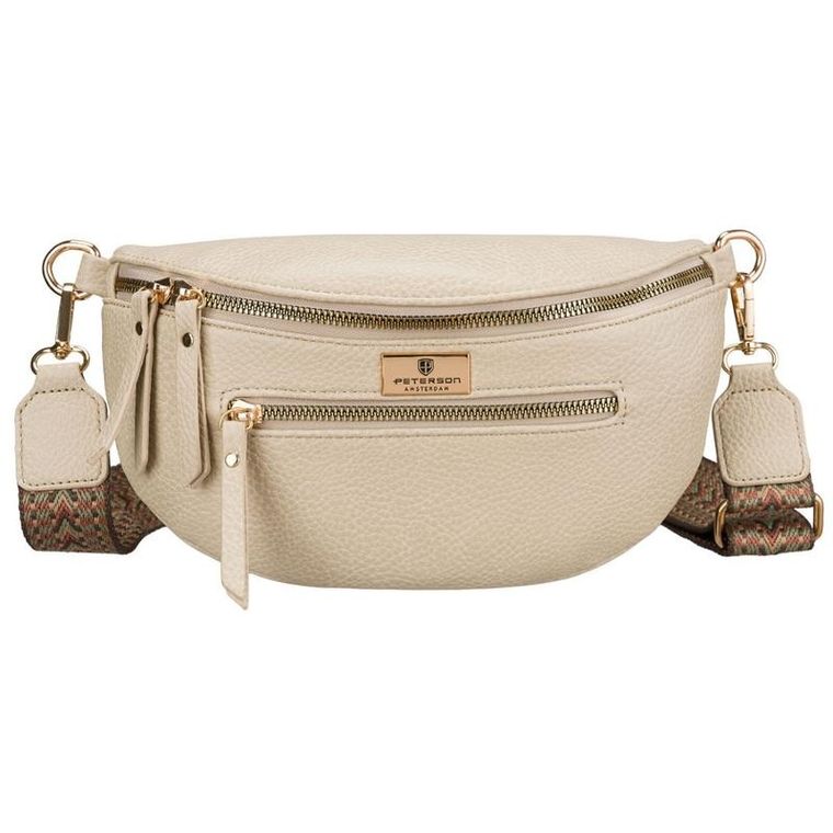 Saszetka na biodro, nerka, jasnobeżowa, skóra ekologiczna, Peterson
