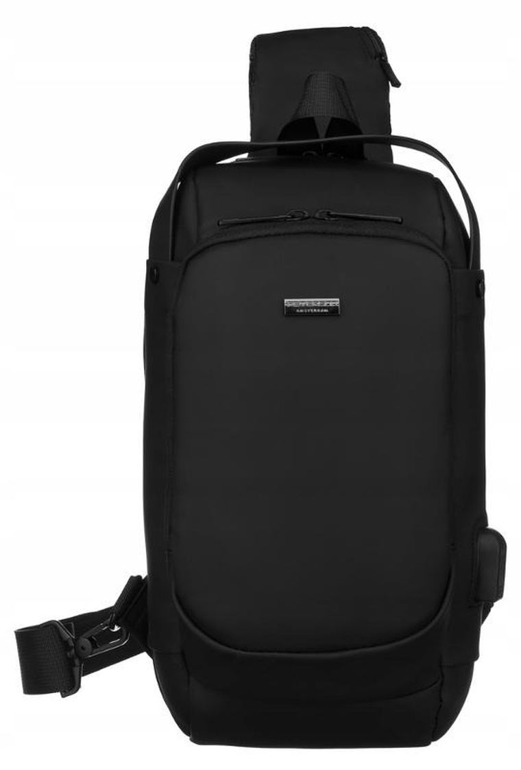 Saszetka na biodro, nerka, USB, czarna, Peterson