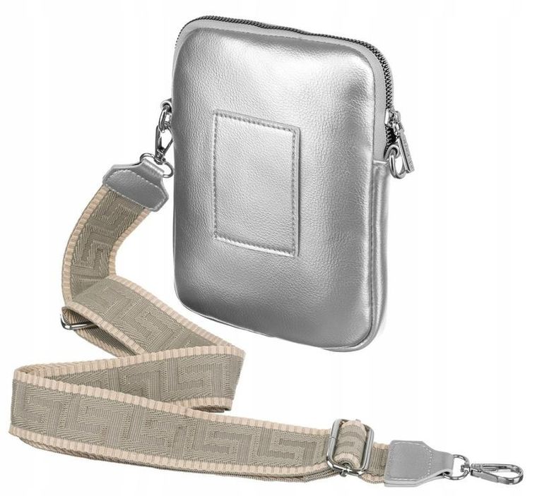 Saszetka na ramię, srebrna, skóra ekologiczna, Rovicky