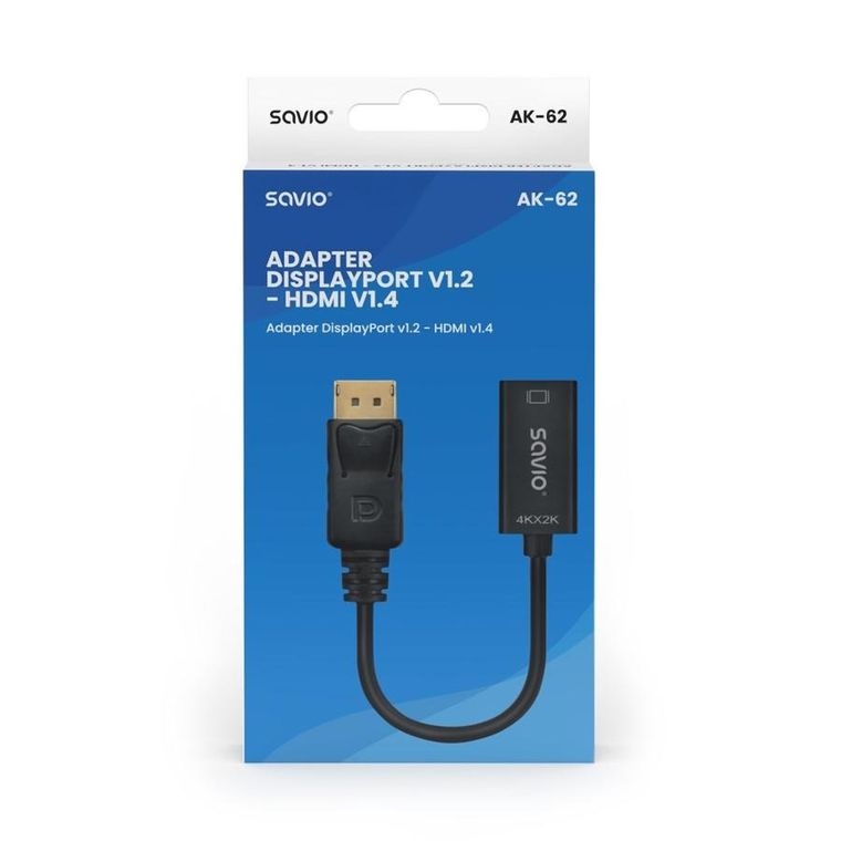 Savio, adapter, DISPLAYPORT (M) V1.2 - HDMI A (F) V1.4, 4K, AK-62