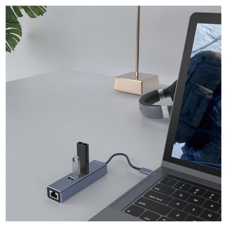Savio, hub USB-A z adapterem, RJ-45