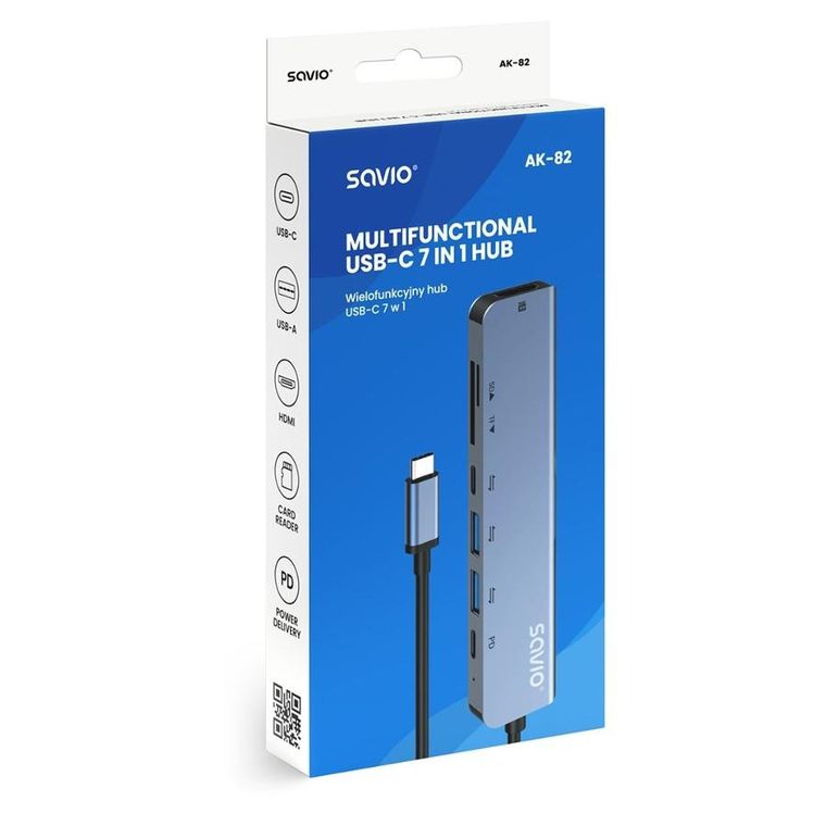 Savio, hub USB-C, 7w1