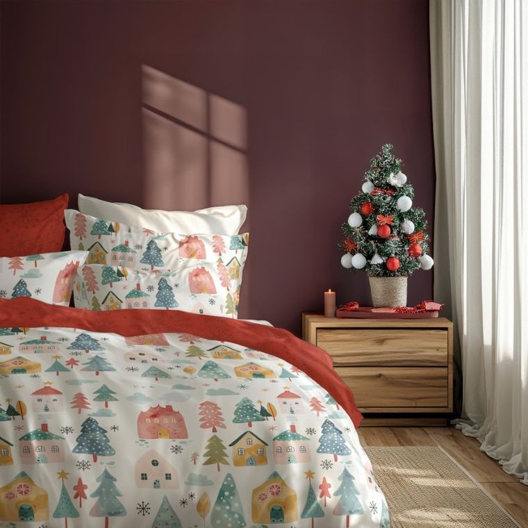 Scandic, Akwarelowe Miasteczko, 3-częściowy komplet pościeli, bawełna, 160-200 cm