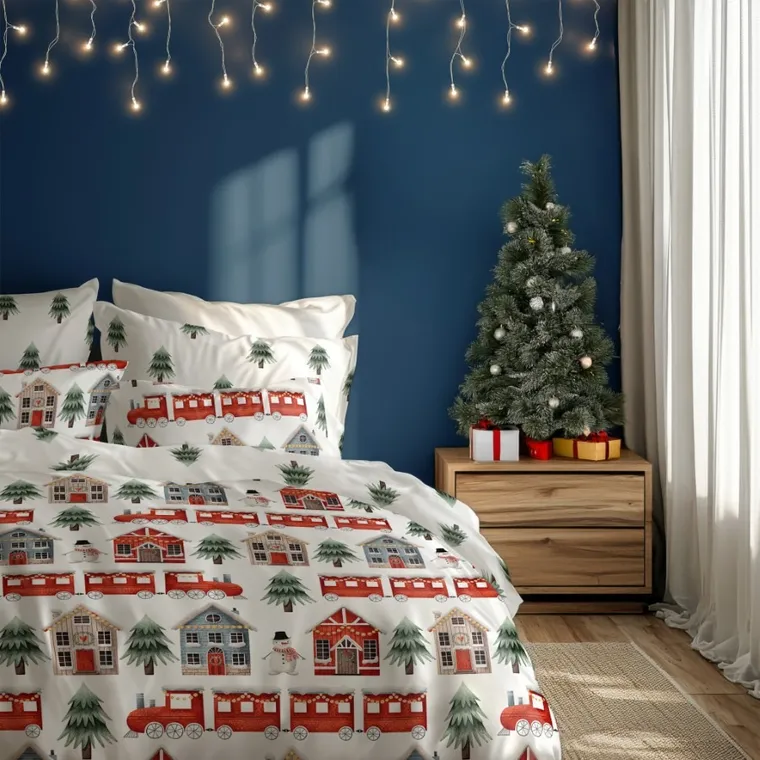 Scandic, Zimowy Ekspres, 3-częściowy komplet pościeli, bawełna, 160-200 cm