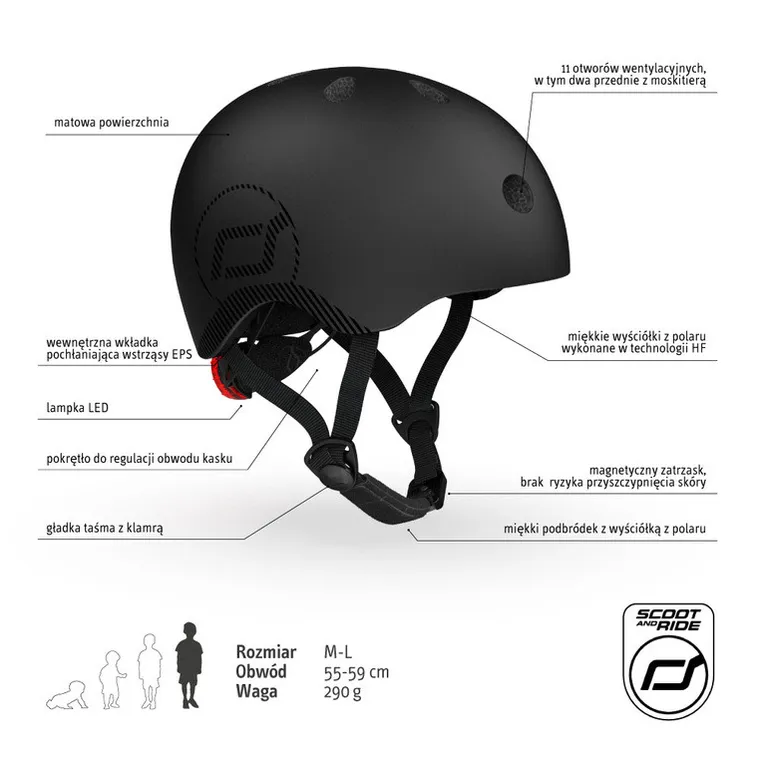 Scoot & Ride, kask, Black, rozmiar M-L