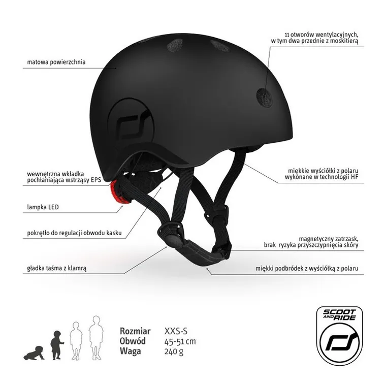 Scoot & Ride, kask ochronny, black, rozmiar 45-51 cm