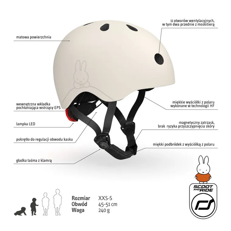 Scoot & Ride, Miffy, kask, Ash, rozmiar XXS-S