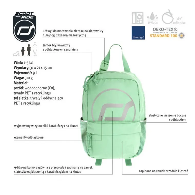Scoot & Ride, plecak na hulajnogę, 9l, Kiwi