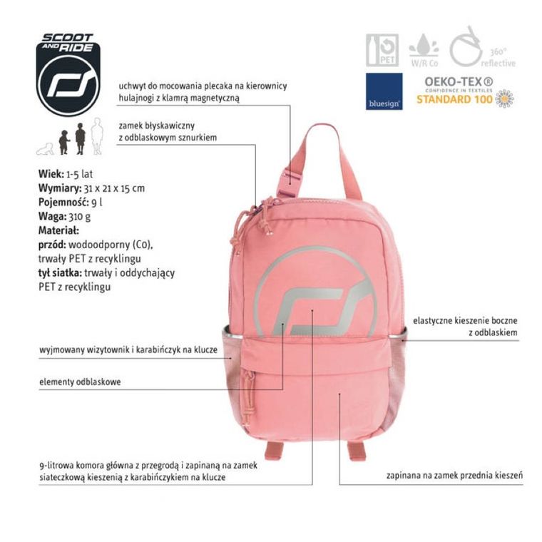 Scoot & Ride, plecak na hulajnogę, 9l, Peach