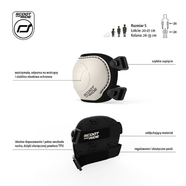 Scoot & Ride, zestaw ochraniaczy, Ash, rozmiar S