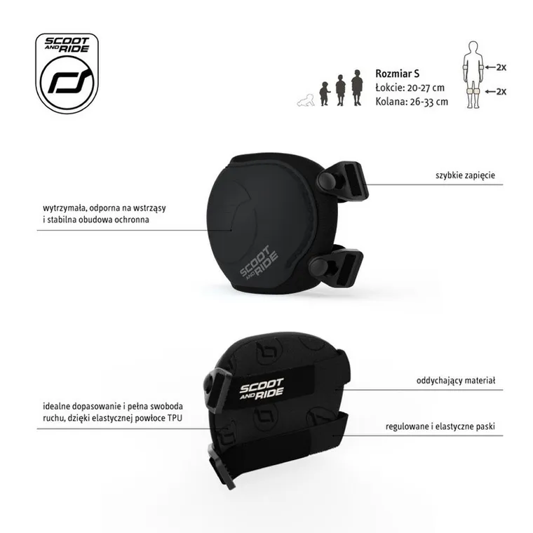 Scoot & Ride, zestaw ochraniaczy dla dzieci, rozmiar S, black