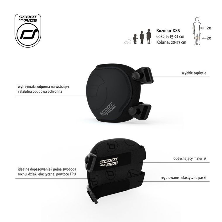 Scoot & Ride, zestaw ochraniaczy dla dzieci, rozmiar XXS, black