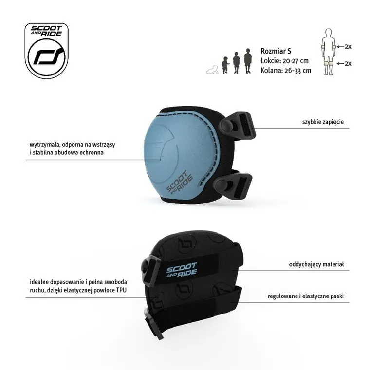 Scoot & Ride, zestaw ochraniaczy dla dzieci, Steel, rozmiar S