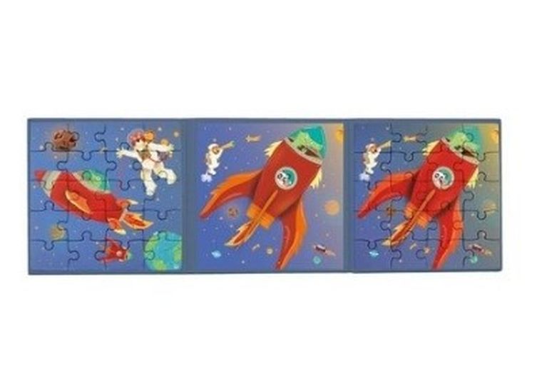 Scratch, książka podróżna, puzzle magnetyczne, Rakieta i kosmos, 2 obrazki, 20 elementów