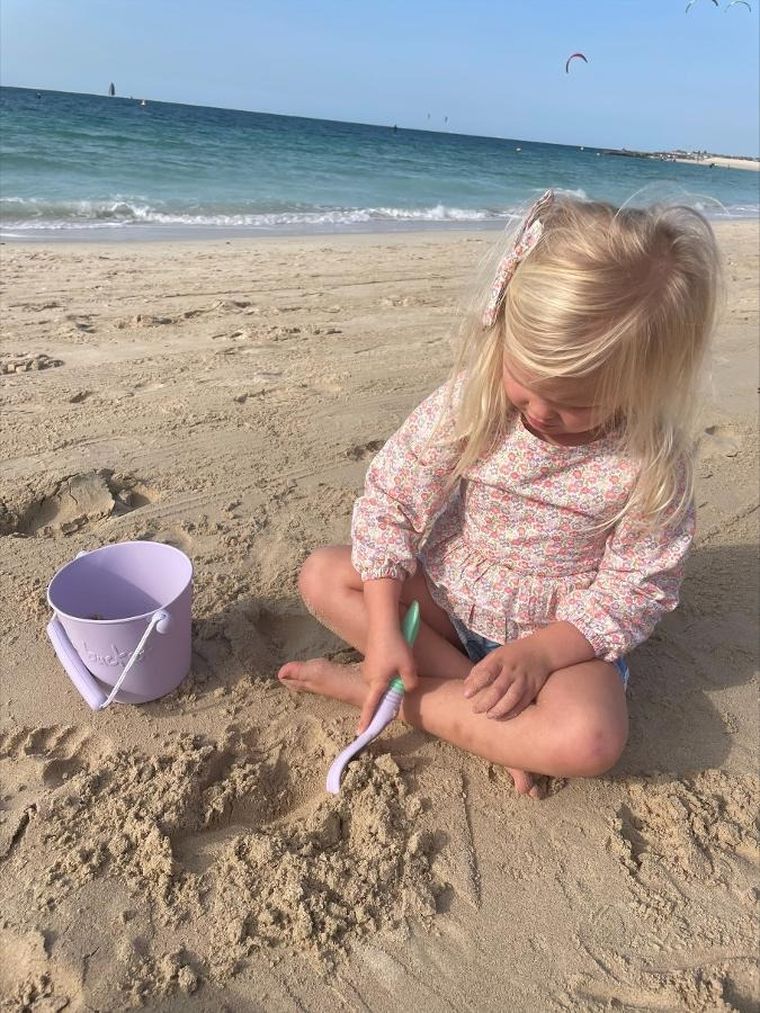 Scrunch, grabki i łopatka 2w1, pudrowy róż