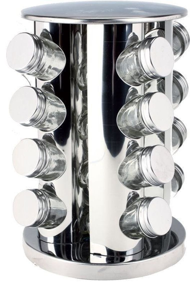 Secret de Gourmet, metalowy stojak na przyprawy + szklane pojemniki, 17 elementów