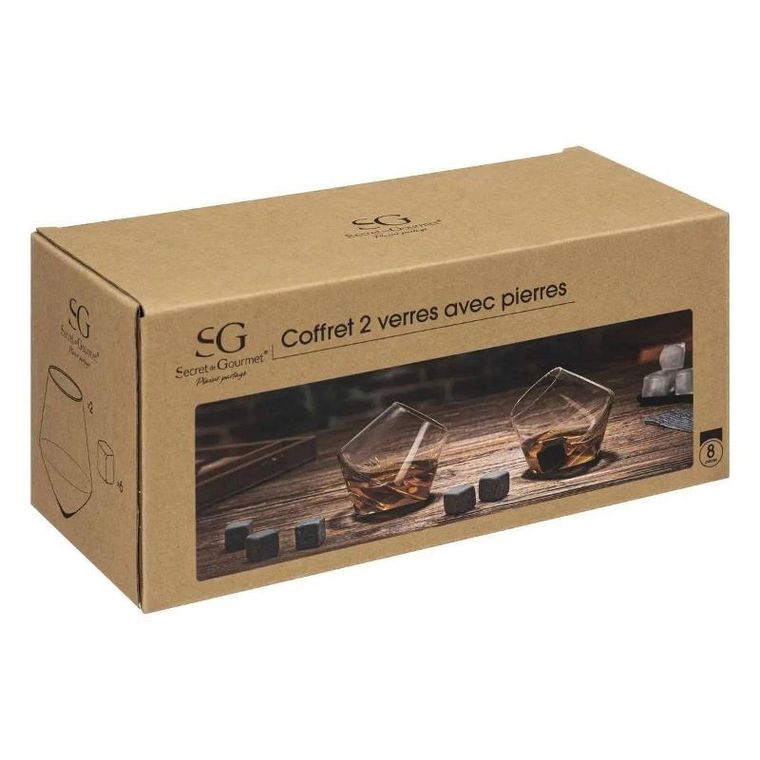 Secret de Gourmet, szklanki do whisky + kostki, zestaw barmański