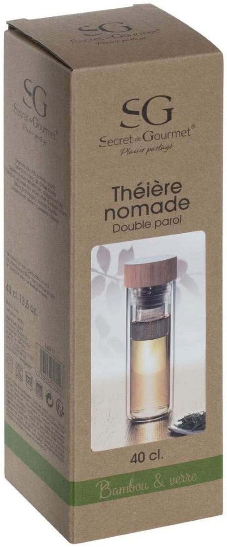 Secret de Gourmet, zaparzacz z podwójnymi ściankami, pokrywka z bambusa, 400 ml