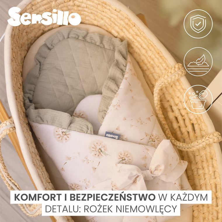 Sensillo, Dmuchawce, rożek niemowlęcy, muślinowy, beżowy, 75-75 cm