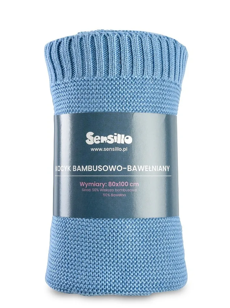 Sensillo, koc bambusowo-bawełniany, niebieski, 80-100 cm