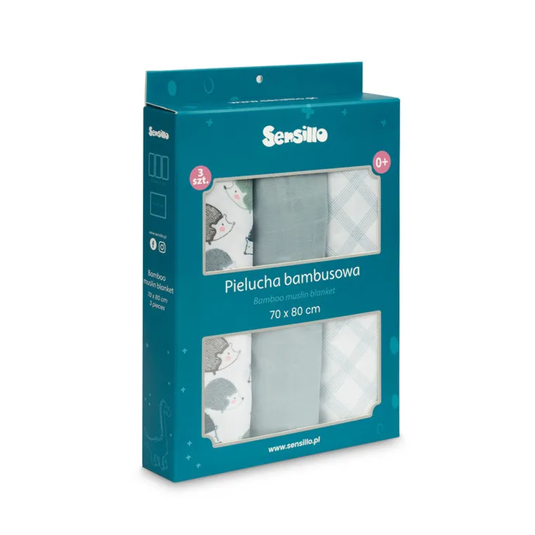 Sensillo, pielucha bambusowa, jeżyk blue, 70-80 cm, 3 szt.