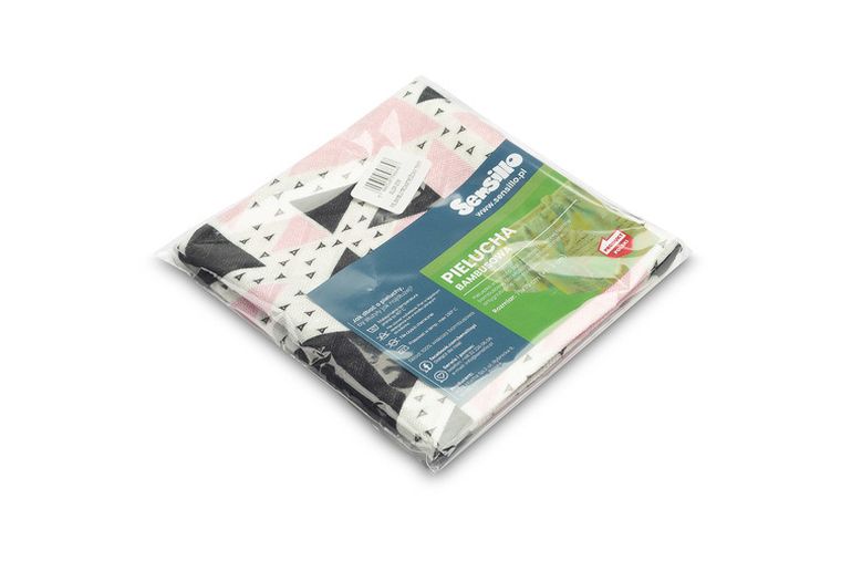 Sensillo, pielucha bambusowa, trójkąt różowy, 75-75 cm