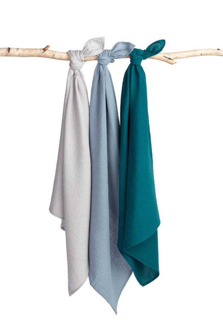 Sensillo, pielucha muślinowa, jednolita, niebieska, 60-80 cm, 3 szt.