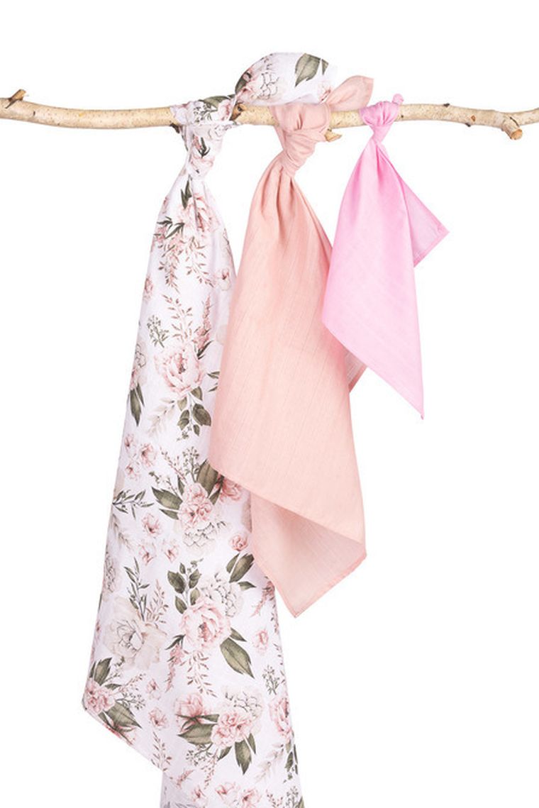 Sensillo, pieluchy muślinowe, kwiaty, 38-38 cm, 60-80 cm, 120-120 cm, 3 szt.