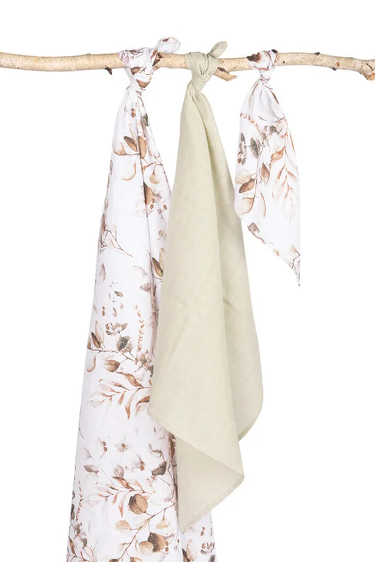 Sensillo, pieluchy muślinowe, listki, 38-38 cm, 60-80 cm, 120-120 cm, 3 szt.