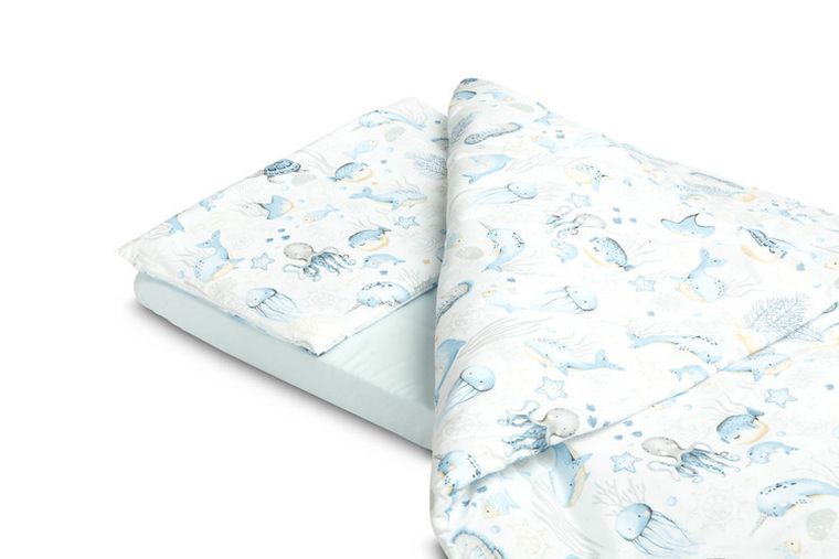 Sensillo, Podwodny świat, 2-częściowy komplet pościeli + prześcieradło, 100-135 cm