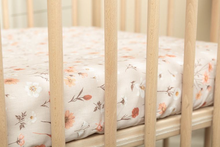Sensillo, prześcieradło drukowane, bawełna, bloom beige, 60-120 cm