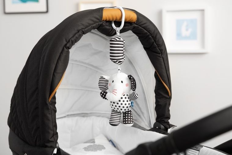 Sensillo, Słoń, zawieszka do wózka, biało-czarna