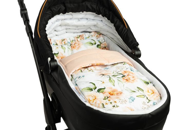 Sensillo, Velvet, Piwonia, komplet do wózka z falbanką, brzoskwiniowy