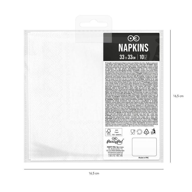 Serwetki, białe, srebrne kropki, 10 szt.