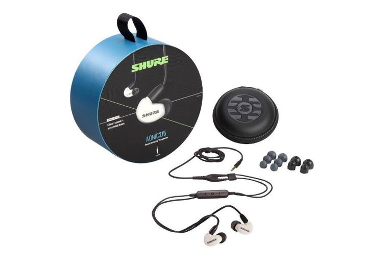 Shure, SE215DYWH+UNI-EFS, słuchawki douszne AONIC215 z pojedynczym przetwornikiem i kablem, 3.5 mm, białe