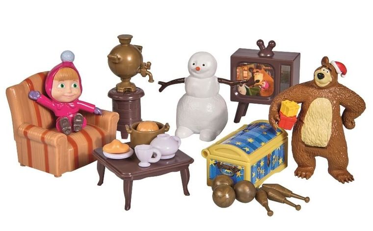 Simba, Masza i Niedźwiedź, zimowy domek i 3 figurki, zestaw