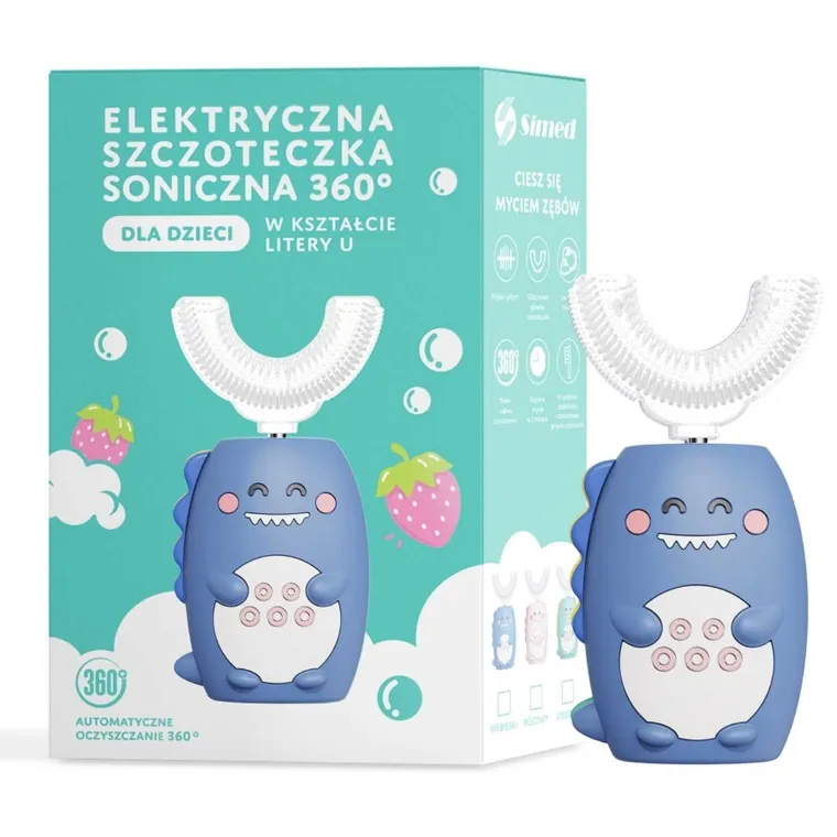 Simed, szczoteczka soniczna, U-shape, 360 + 2 końcówki, niebieska