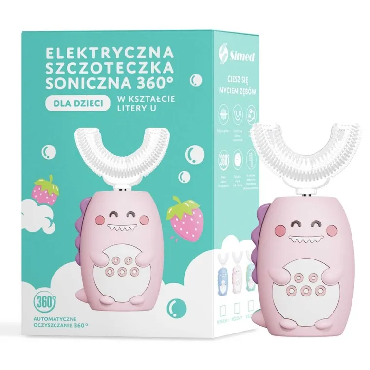 Simed, szczoteczka soniczna, U-shape, 360 + 2 końcówki, różowa