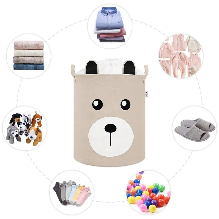 Sipo, kosz na zabawki XL, bawełniany, wodoodporny, zamykany na ściągacz, Beżowy miś