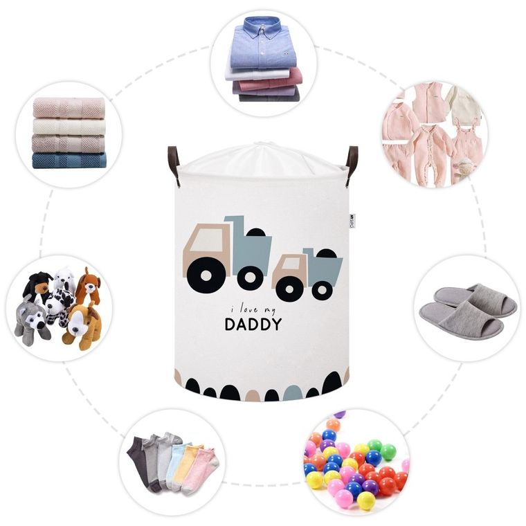 Sipo, kosz na zabawki XL, bawełniany, wodoodporny, zamykany na ściągacz, Ciężarówki