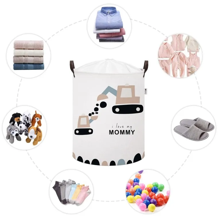 Sipo, kosz na zabawki XL, bawełniany, wodoodporny, zamykany na ściągacz, Koparki