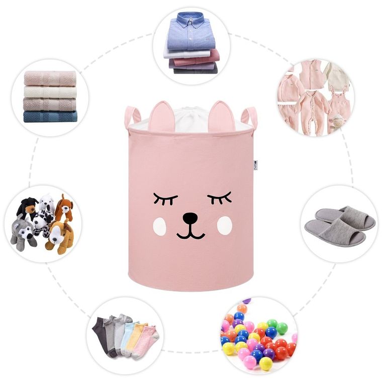 Sipo, kosz na zabawki XL, bawełniany, wodoodporny, zamykany na ściągacz, Różowy miś