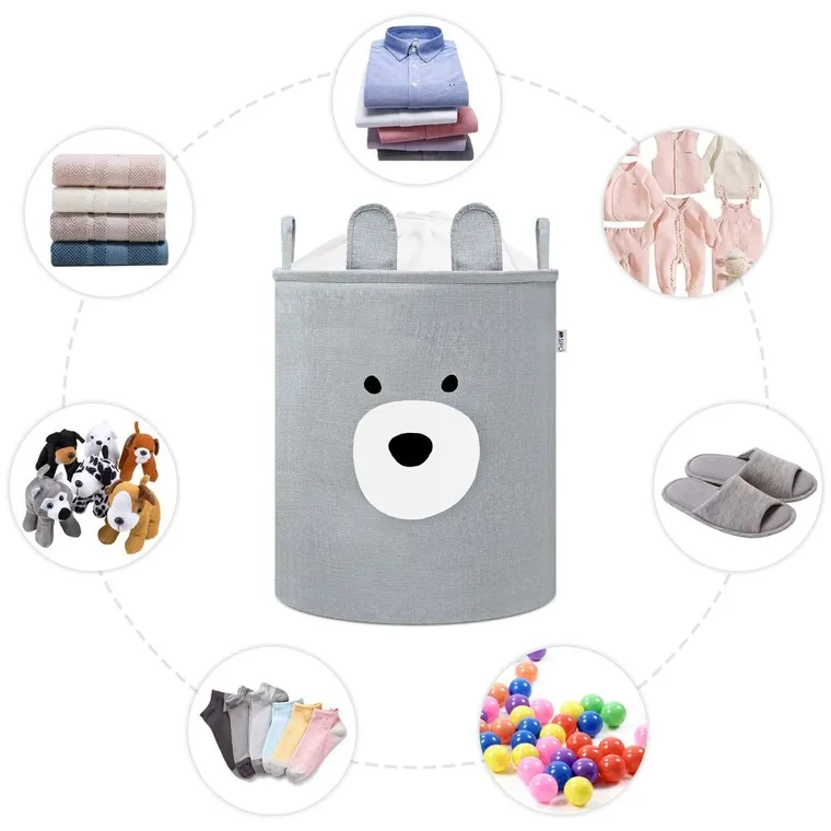 Sipo, kosz na zabawki XXL, wersja premium, zamykany na ściągacz, Szary miś