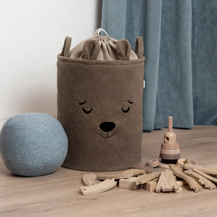 Sipo, Miś, kosz na zabawki XL, premium boucle, zamykany na ściągacz, brązowy