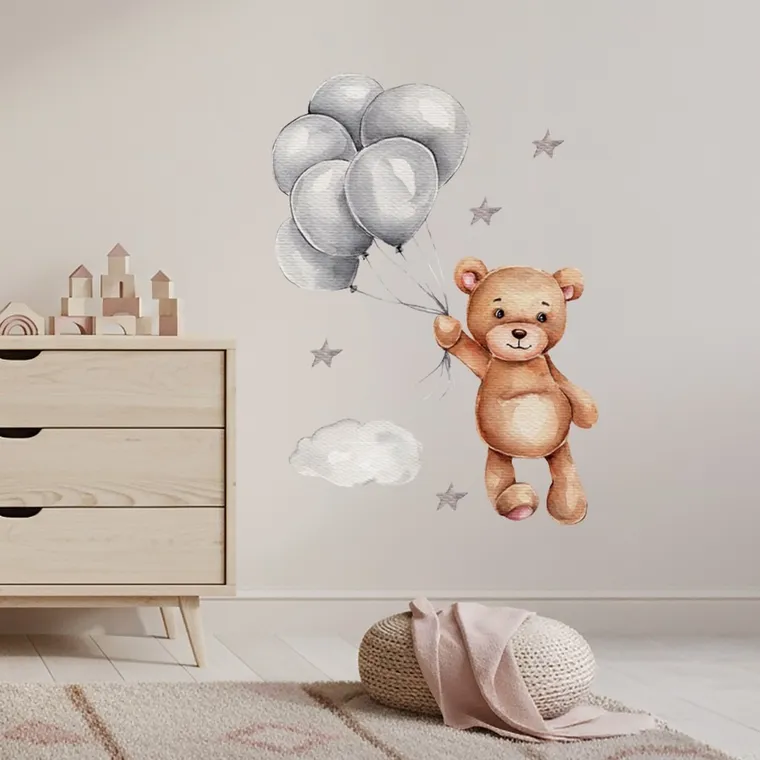 Sipo, naklejki na ścianę do pokoju dziecięcego, Miś z balonami