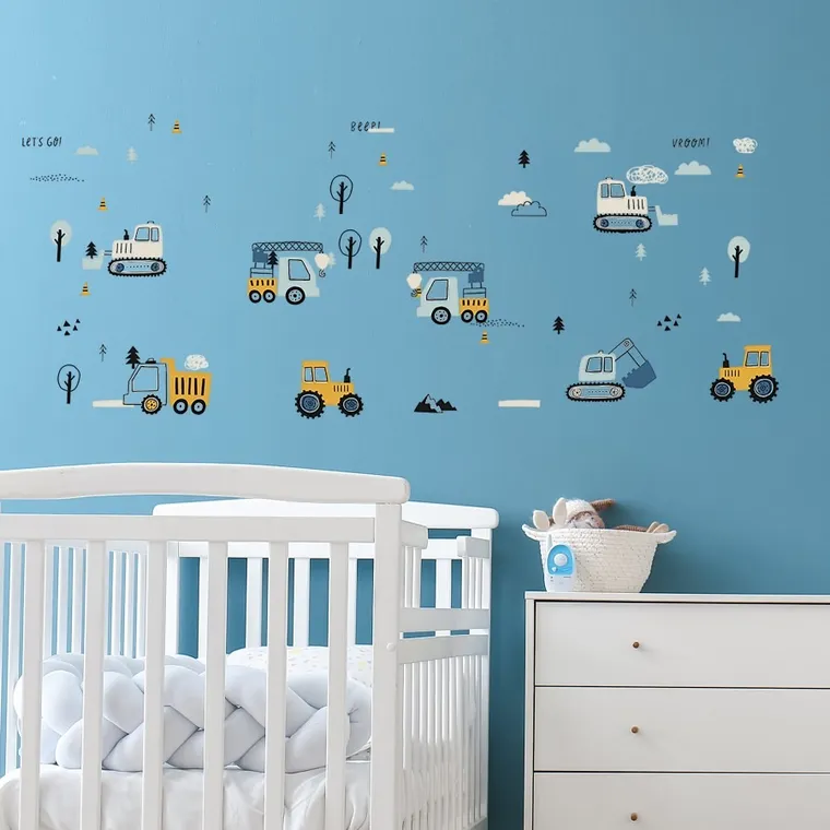 Sipo, naklejki na ścianę do pokoju dziecięcego, Traktory i koparki