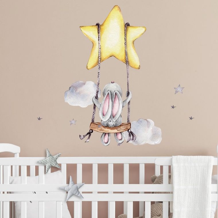 Sipo, naklejki na ścianę do pokoju dziecięcego, Zajączek na huśtawce