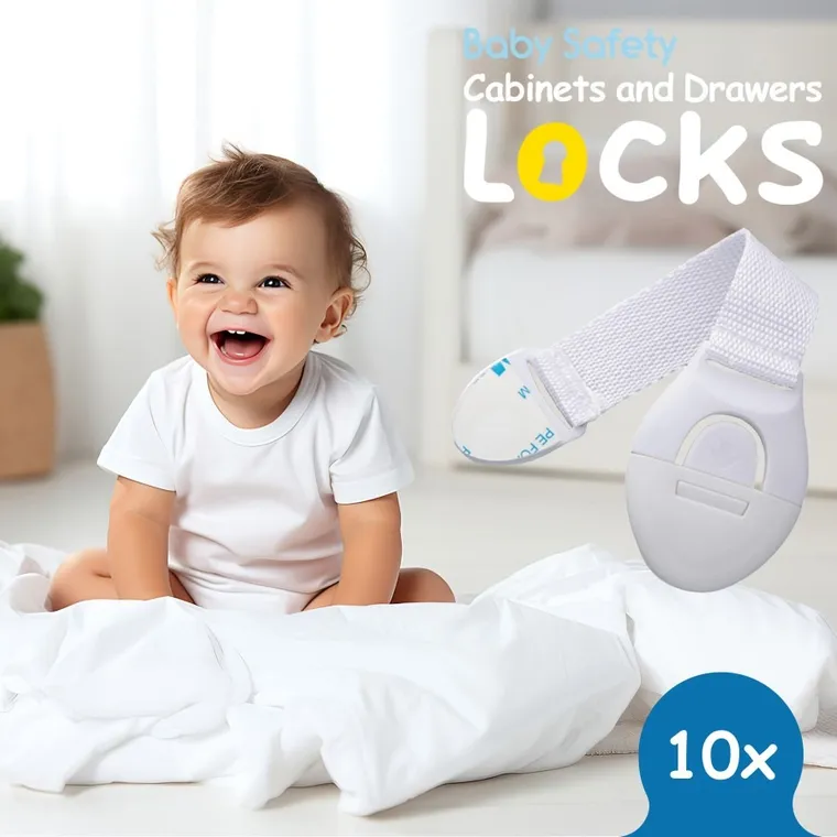 Sipo, zestaw zabezpieczeń do szaf i szuflad z paskiem elastycznym na zatrzask, 10 szt.
