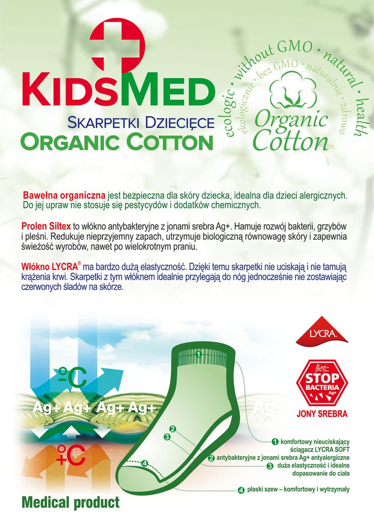 Skarpetki dziecięce, bawełna organiczna, białe, KidsMed