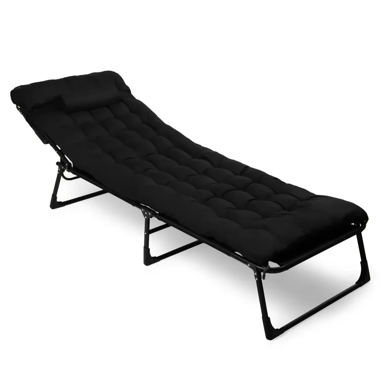 Składane łóżko turystyczne z materacem, czarne, 68-200 cm
